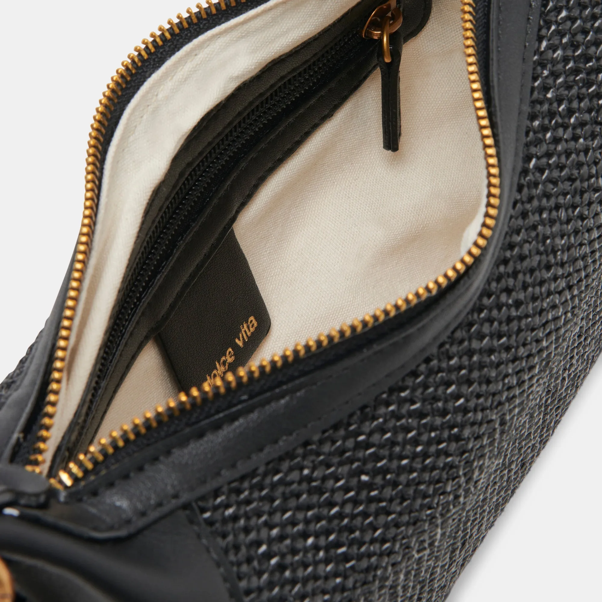 ELEANOR SHOULDER BAG BLACK RAFFIA