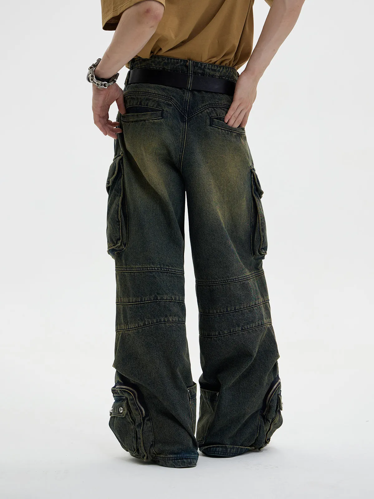 Faded Denim Wide-Leg Causal Pants