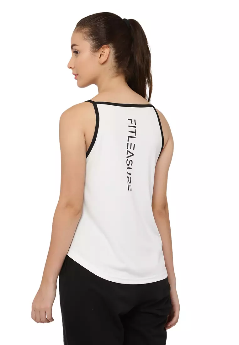 Fitleasure Women's Training/Running White Sleeveless Top