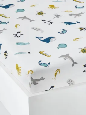 Fitted Sheet for Children, Marine Animal Alphabet Theme - white/print