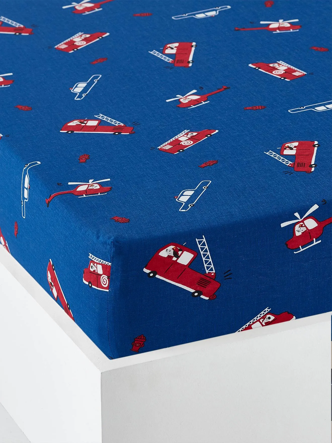 Fitted Sheet for Children, 'Petit Pompier' Theme - blue/print