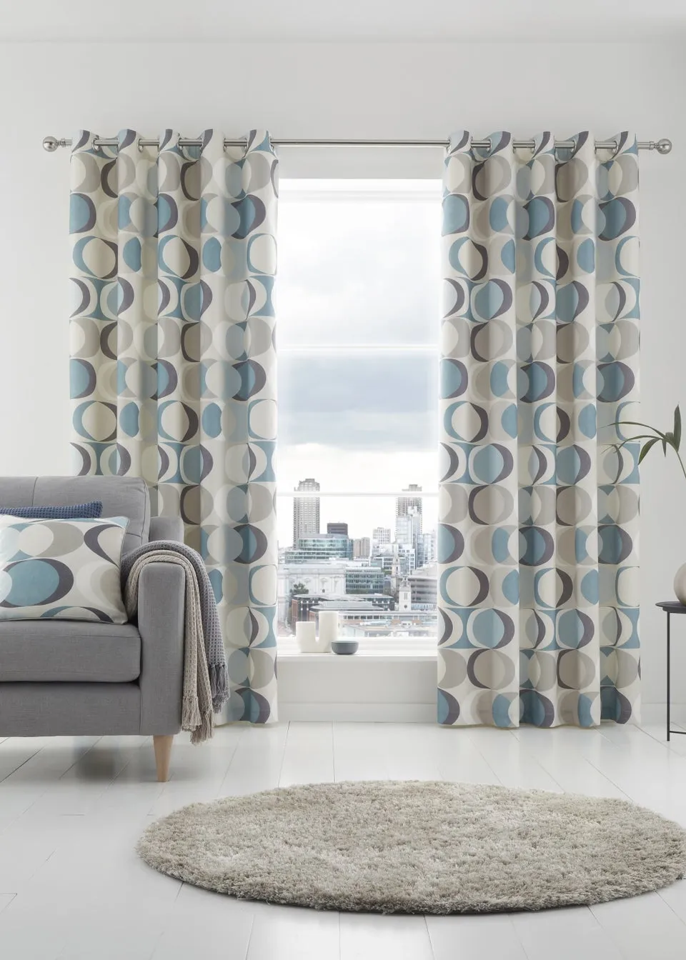 Fusion Sander Blue Eyelet Curtains