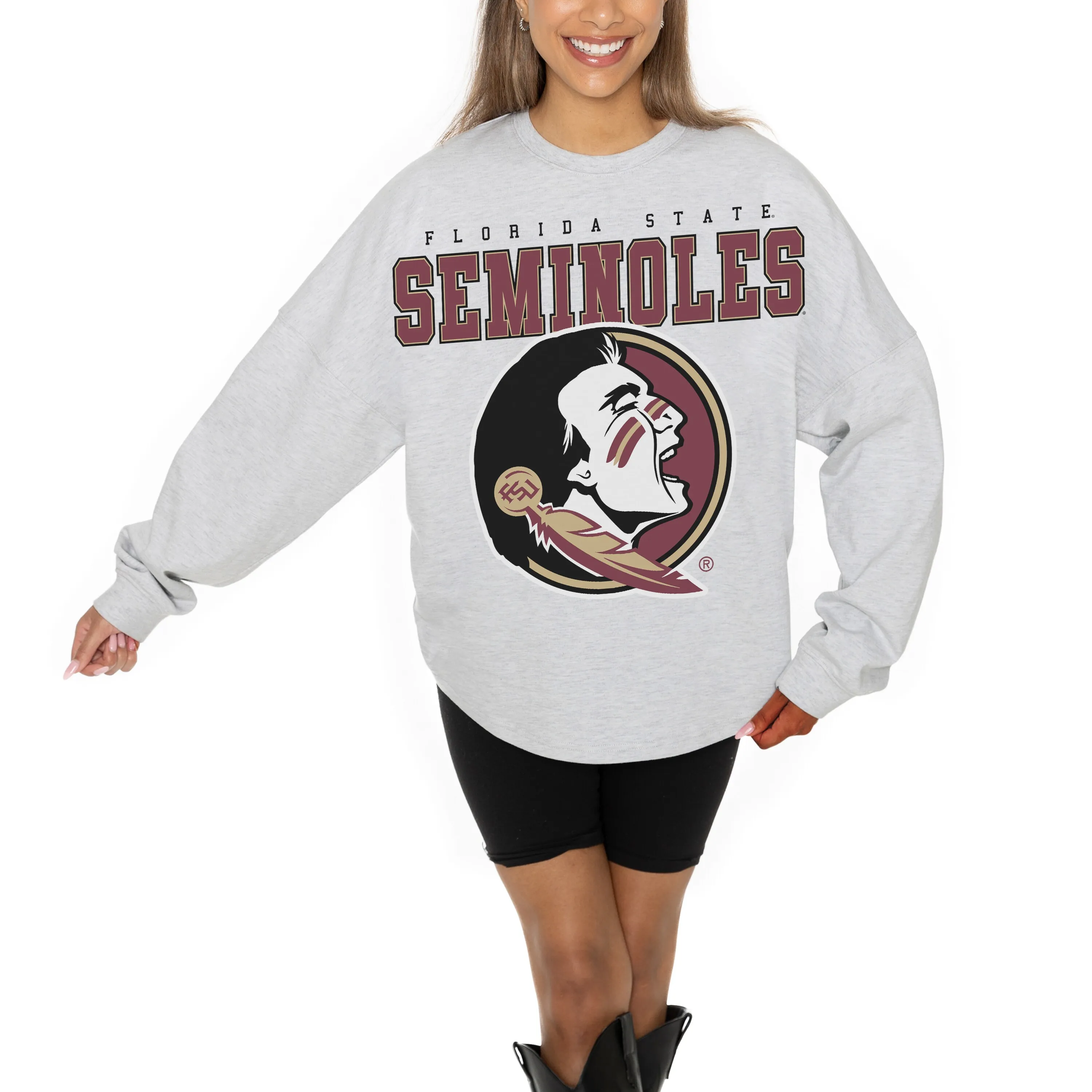 Gameday Couture Florida State Seminoles Women's Ash Big Goals Relaxed Fit French Terry Pullover Sweatshirt