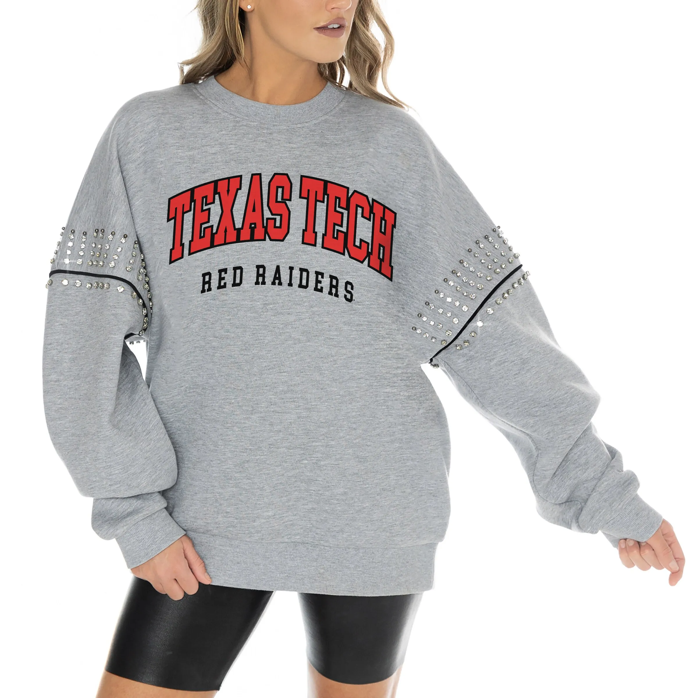 Gameday Couture Texas Tech Red Raiders Women's Heather Gray Competitive Edge Oversized Fleece Pullover Sweatshirt