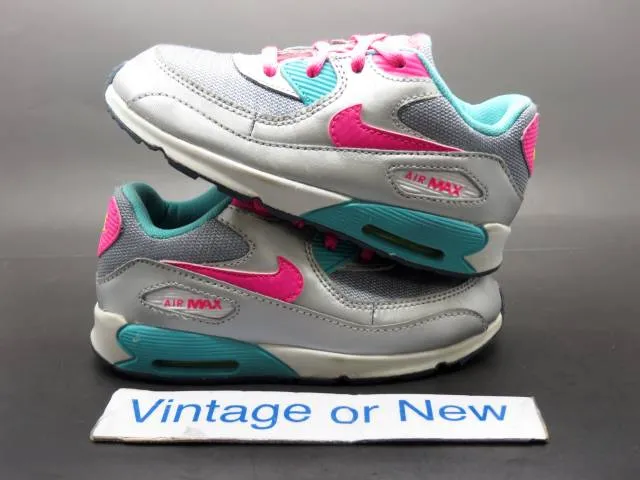 Girls Nike Air Max '90 Magnet Grey Hyper Pink Volt TD sz 10C