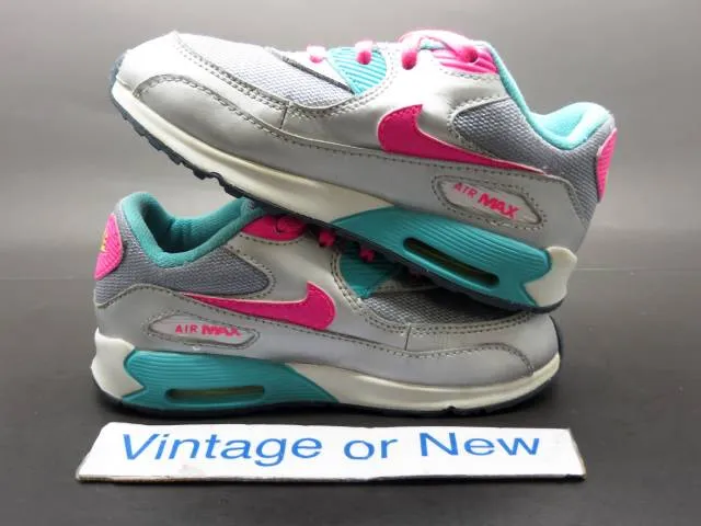 Girls Nike Air Max '90 Magnet Grey Hyper Pink Volt TD sz 10C