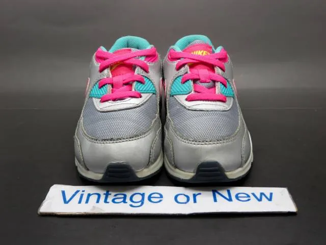 Girls Nike Air Max '90 Magnet Grey Hyper Pink Volt TD sz 10C