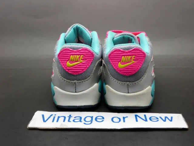 Girls Nike Air Max '90 Magnet Grey Hyper Pink Volt TD sz 10C