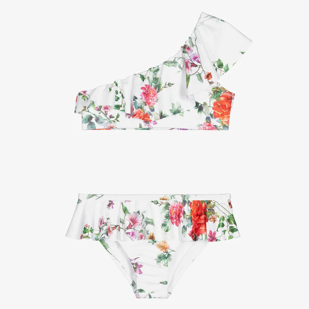 Girls White Floral Bikini