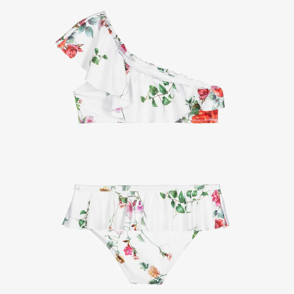 Girls White Floral Bikini