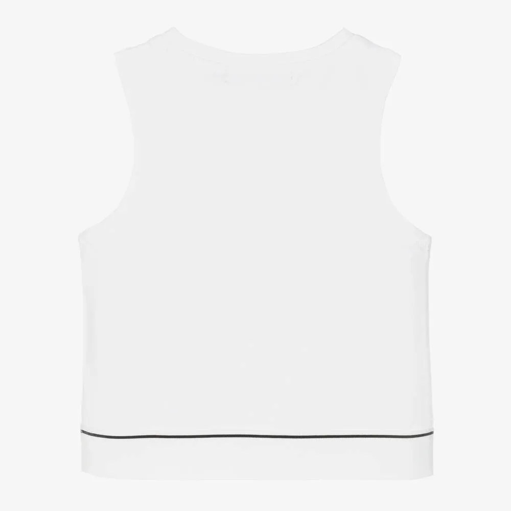 Girls White Viscose Sleeveless Top