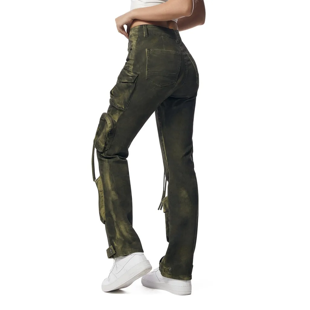 High Rise Straight Leg Pigment Dyed Utility Twill Pants - Clover Green