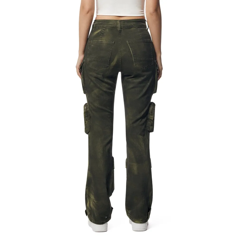 High Rise Straight Leg Pigment Dyed Utility Twill Pants - Clover Green