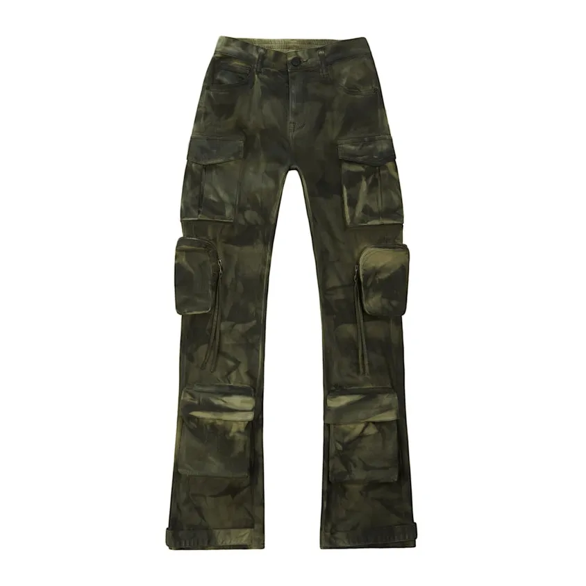 High Rise Straight Leg Pigment Dyed Utility Twill Pants - Clover Green