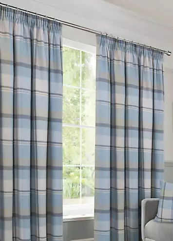 Home Curtains Braemer Pair of Faux Wool Check Pencil Pleat Curtains | Kaleidoscope