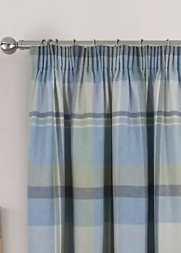 Home Curtains Braemer Pair of Faux Wool Check Pencil Pleat Curtains | Kaleidoscope