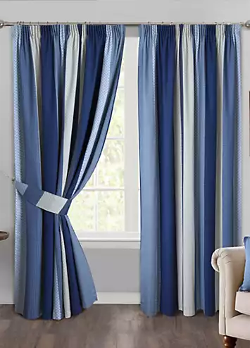 Home Curtains Seville Stripe Printed Pencil Pleat Lined Curtains with Tiebacks | Kaleidoscope