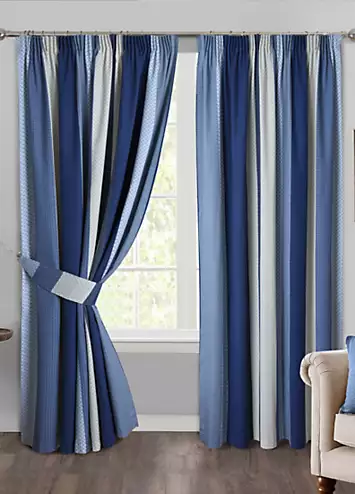 Home Curtains Seville Stripe Printed Pencil Pleat Lined Curtains with Tiebacks | Kaleidoscope