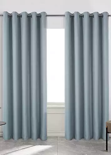 Home Curtains Woolacombe Pair of Herringbone Tweed Thermal Blackout Eyelet Curtains | Kaleidoscope