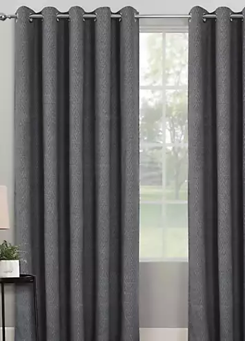 Home Curtains Woolacombe Pair of Herringbone Tweed Thermal Blackout Eyelet Curtains | Kaleidoscope