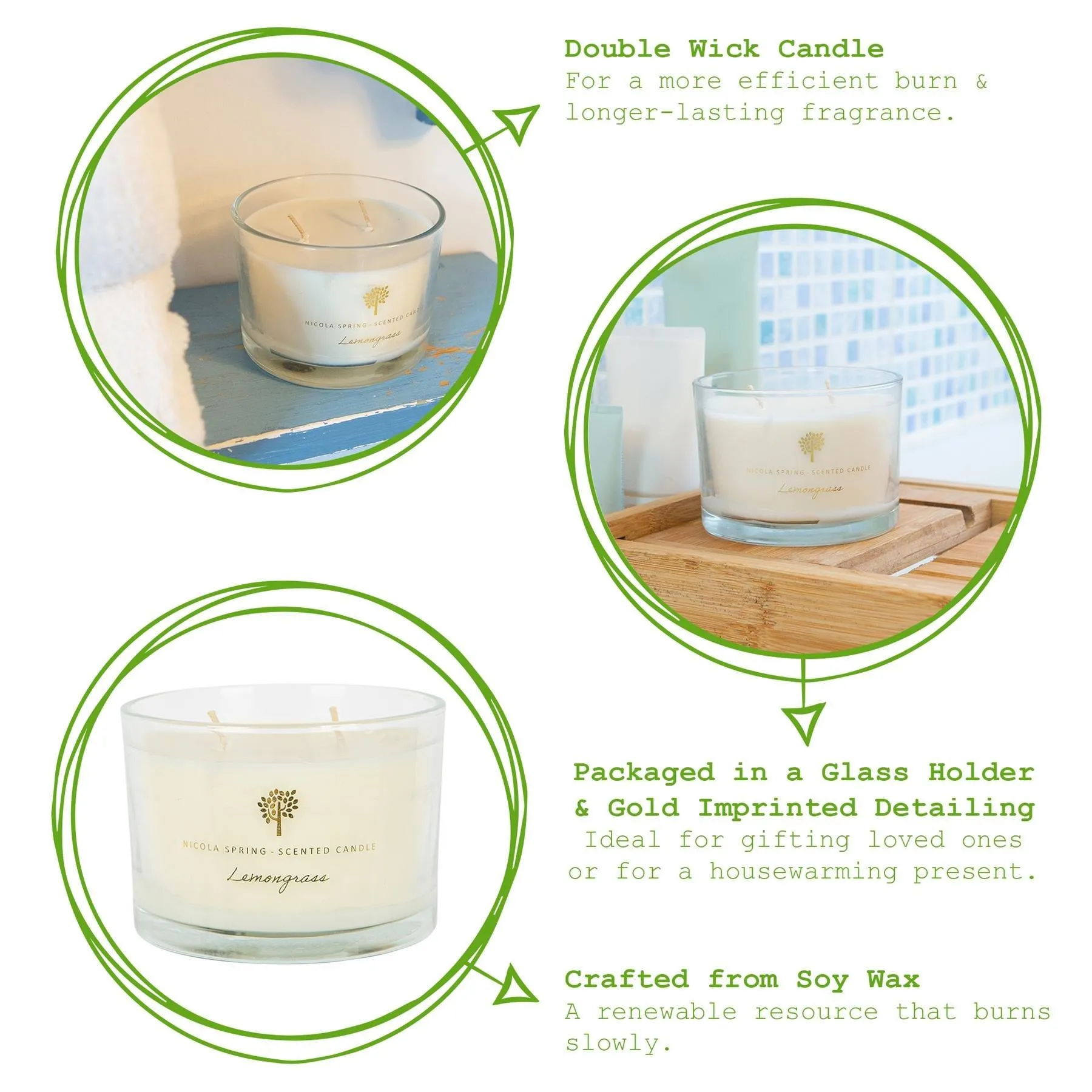 Home Fragrance | Soy Wax Scented Candles - 350g - Lemongrass - Pack of 3 | Nicola Spring