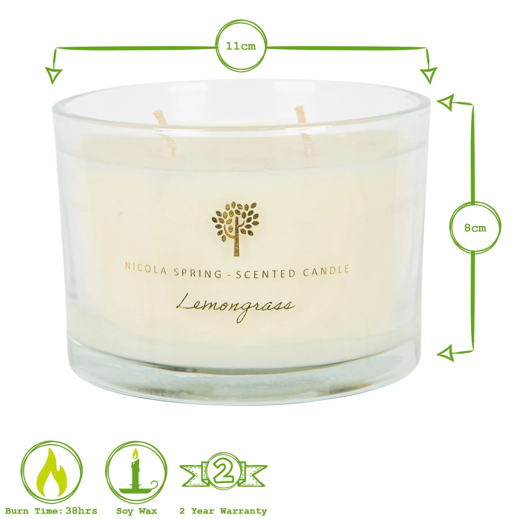 Home Fragrance | Soy Wax Scented Candles - 350g - Lemongrass - Pack of 3 | Nicola Spring