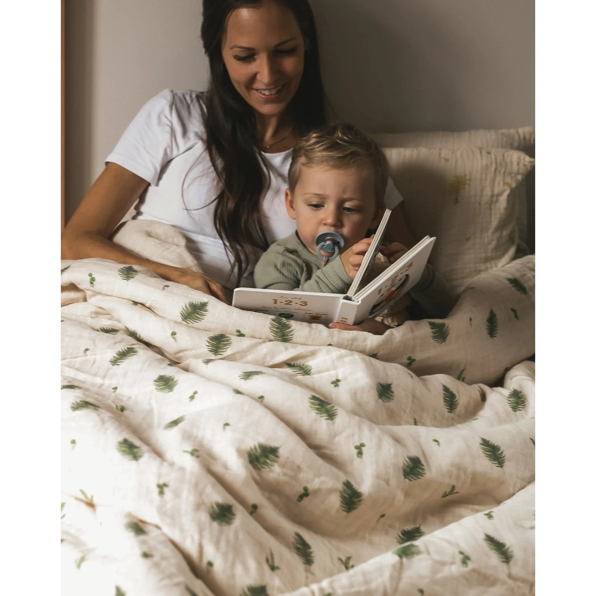 House of Elia Quilted Comforter & Pillowcase - Muslin Fern  - Clement