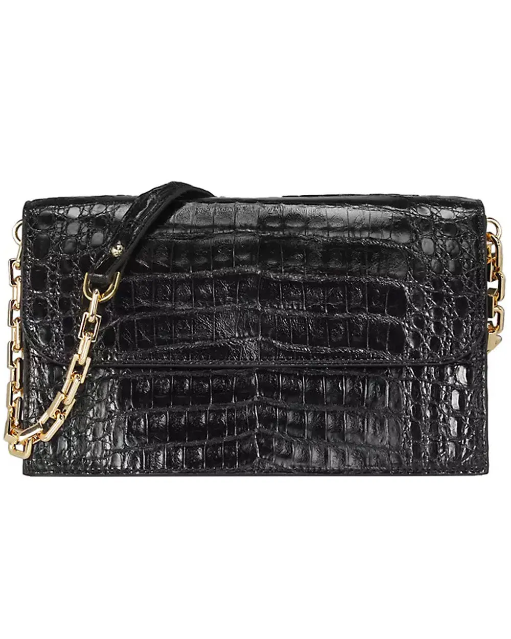 Isabella Crocodile Shoulder Bag in Black