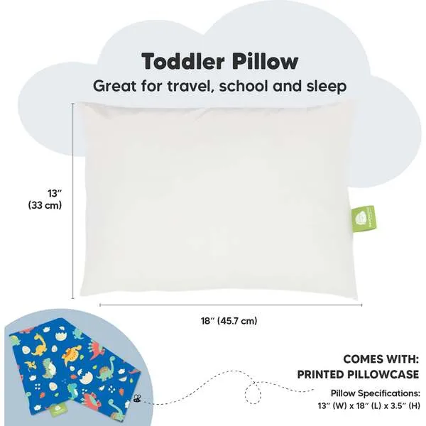 KeaBabies 13X18 Toddler Pillow with Pillowcase for Sleeping, DinoWorld