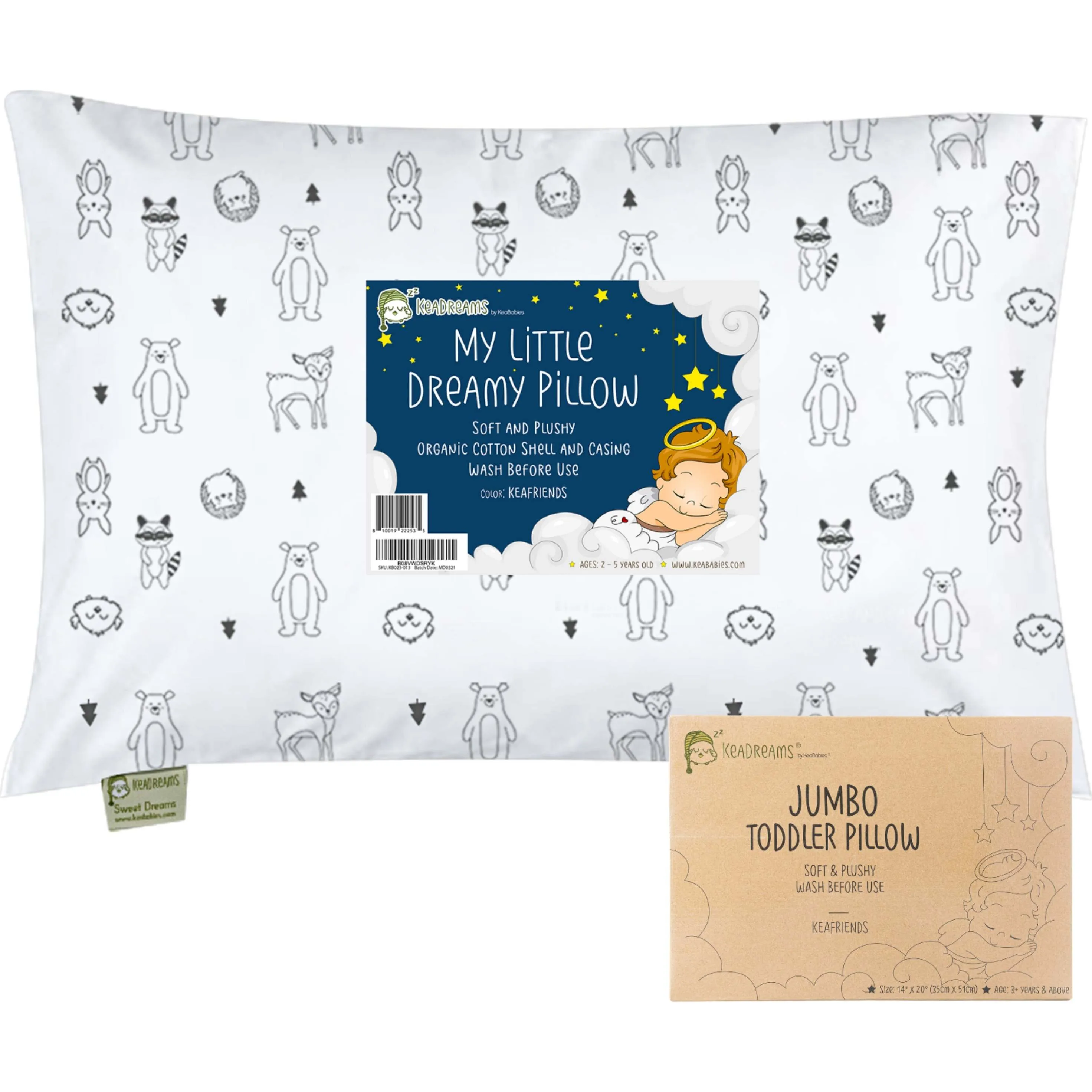 KeaBabies Jumbo Toddler Pillow with Pillowcase, KeaFriends