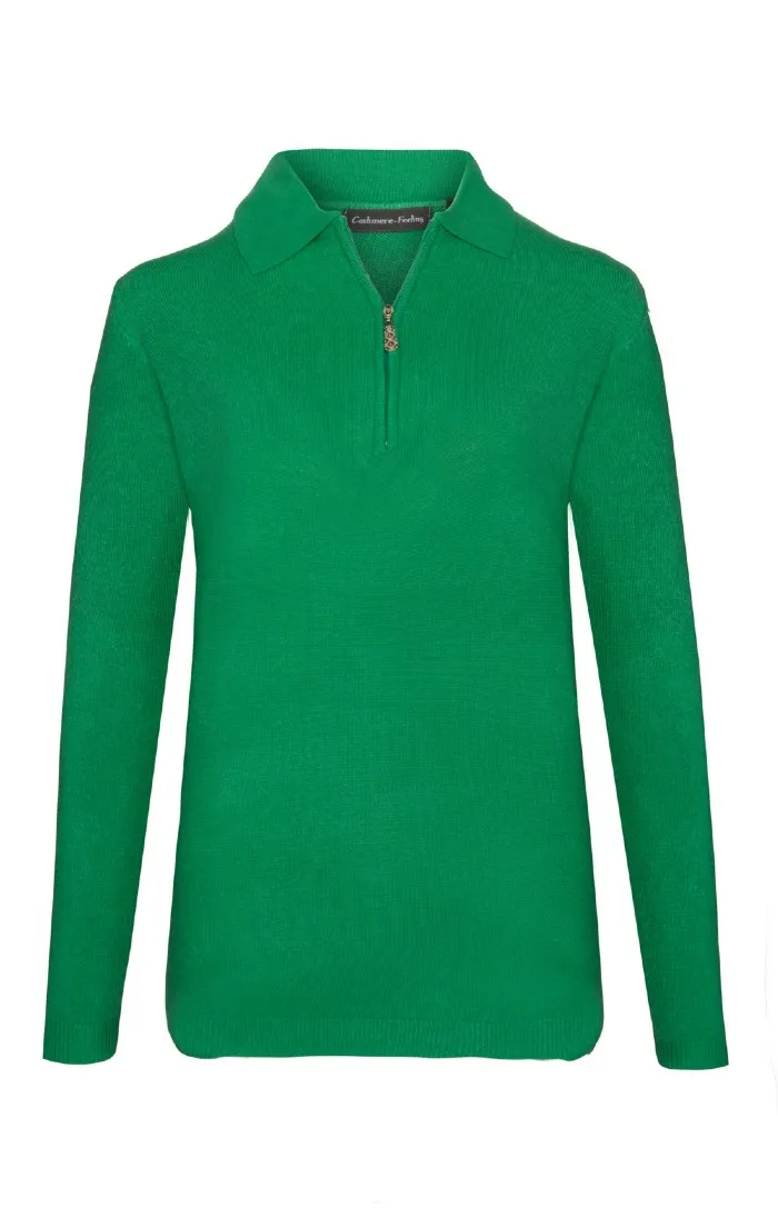 Ladies Cashmere Feel Zip Polo