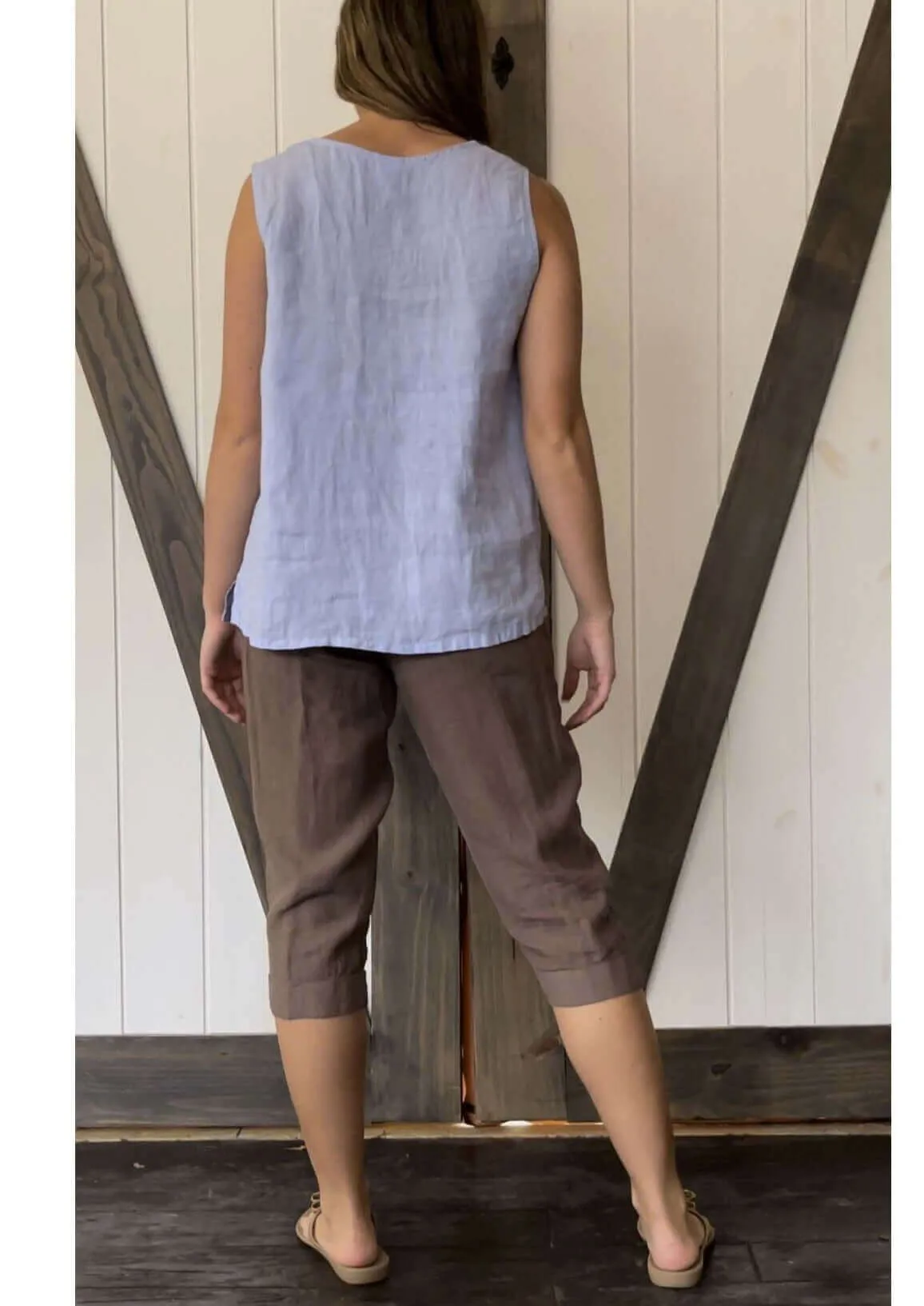 Linen Collection Linen Sleeveless Top Kentucky Blue - CLEARANCE FINAL SALE