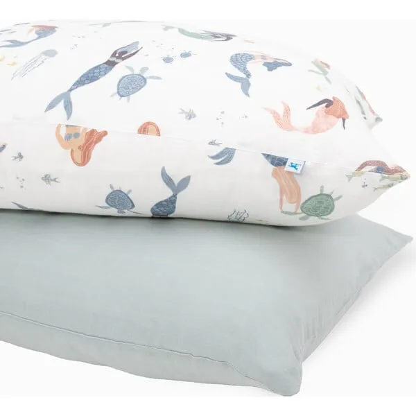 Little Unicorn Cotton Muslin Pillowcase, Mermaid Party (Pack Of 2)