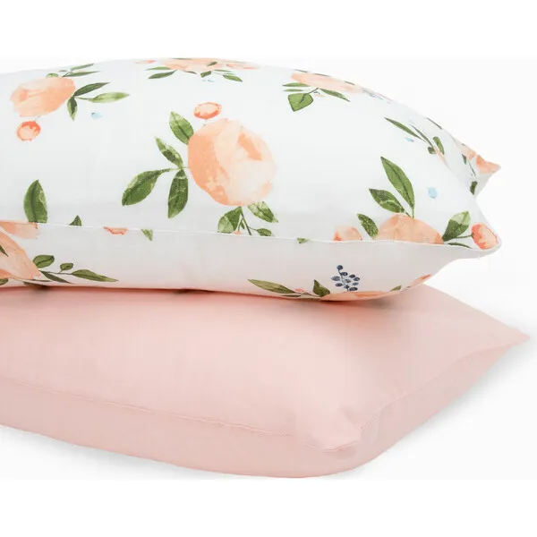 Little Unicorn Cotton Muslin Pillowcase, Watercolor Roses (Pack Of 2)