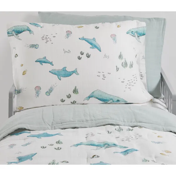 Little Unicorn Cotton Muslin Pillowcase, Whales (Pack Of 2)