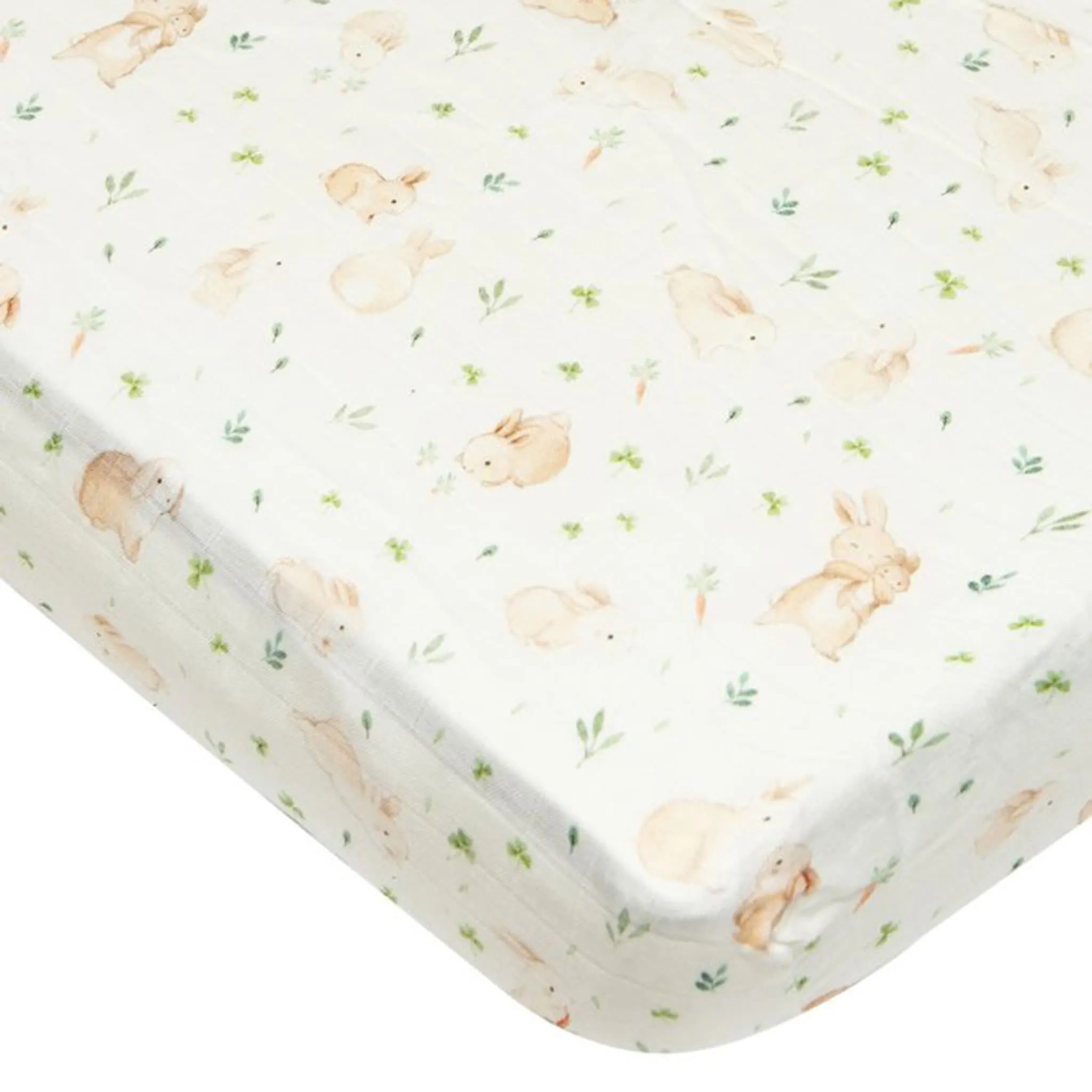 Loulou Lollipop Bamboo Muslin Fitted Crib Sheet - Bunny Meadow  - Clement