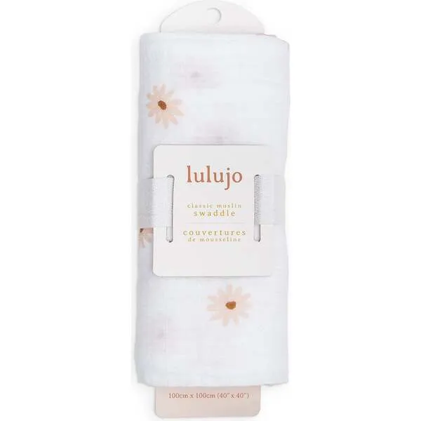 Lulujo Muslin Swaddle Blanket, Daisies