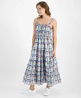 Macy's Nautica Jeans Women's Plaid-Print Ruffle-Trim Maxi Dress