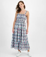 Macy's Nautica Jeans Women's Plaid-Print Ruffle-Trim Maxi Dress