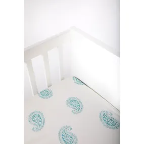 Malabar Baby Block-Printed Cotton Fitted Crib Sheet, Teal Paisley