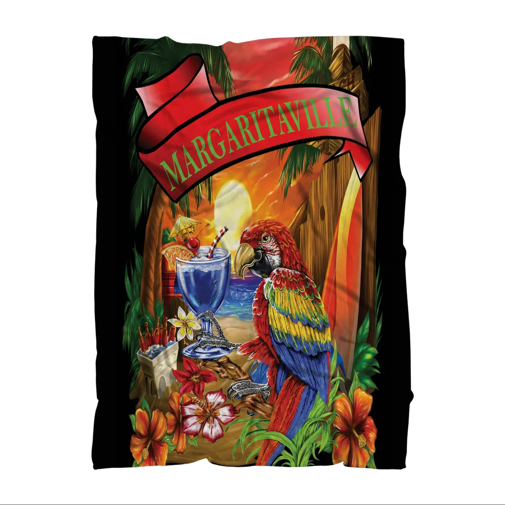 Margaritaville Black Parrot Beach Premium Sublimation Adult Blanket