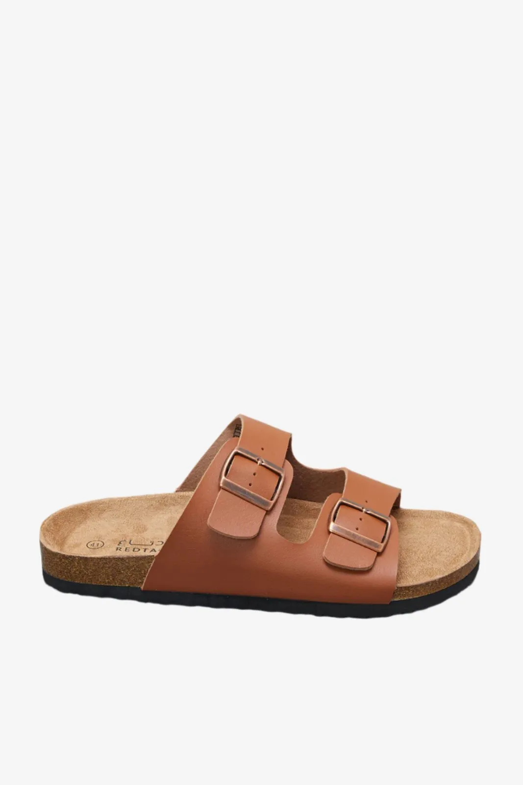 Men Tan Cork Sandals With Buckle