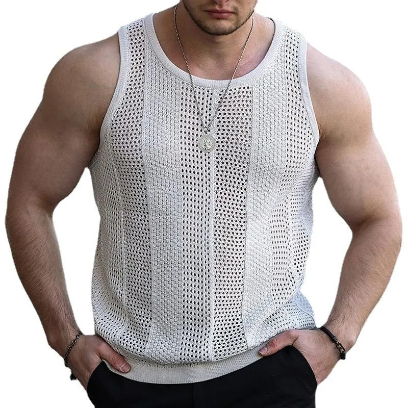 Men's Casual Hollow Sleeveless Slim Knitted Tank Top 56539678M