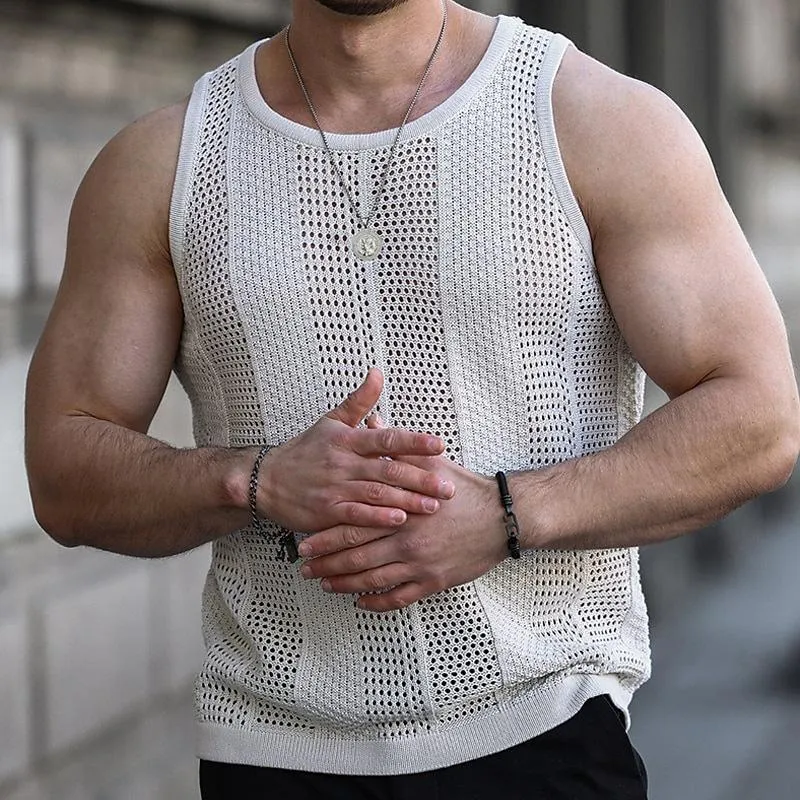 Men's Casual Hollow Sleeveless Slim Knitted Tank Top 56539678M