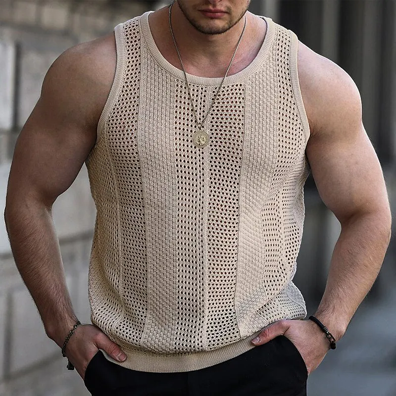 Men's Casual Hollow Sleeveless Slim Knitted Tank Top 56539678M