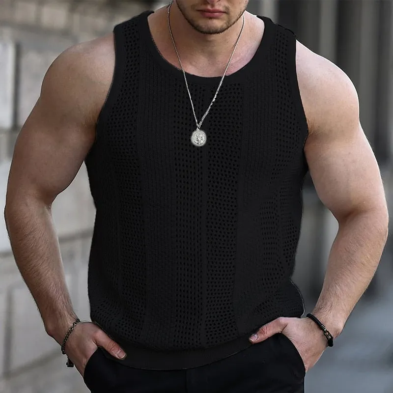 Men's Casual Hollow Sleeveless Slim Knitted Tank Top 56539678M