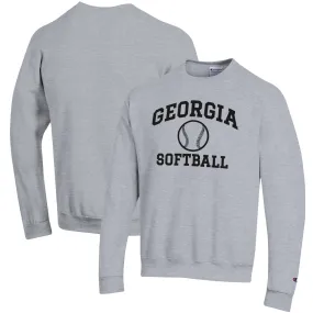 Men's Champion Gray Georgia Bulldogs Softball Icon Crewneck Pullover Sweatshirt