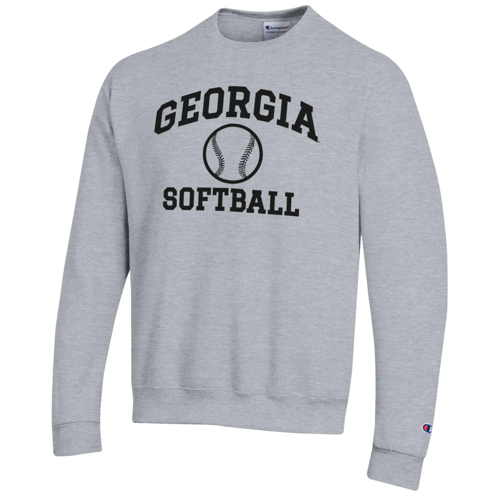 Men's Champion Gray Georgia Bulldogs Softball Icon Crewneck Pullover Sweatshirt