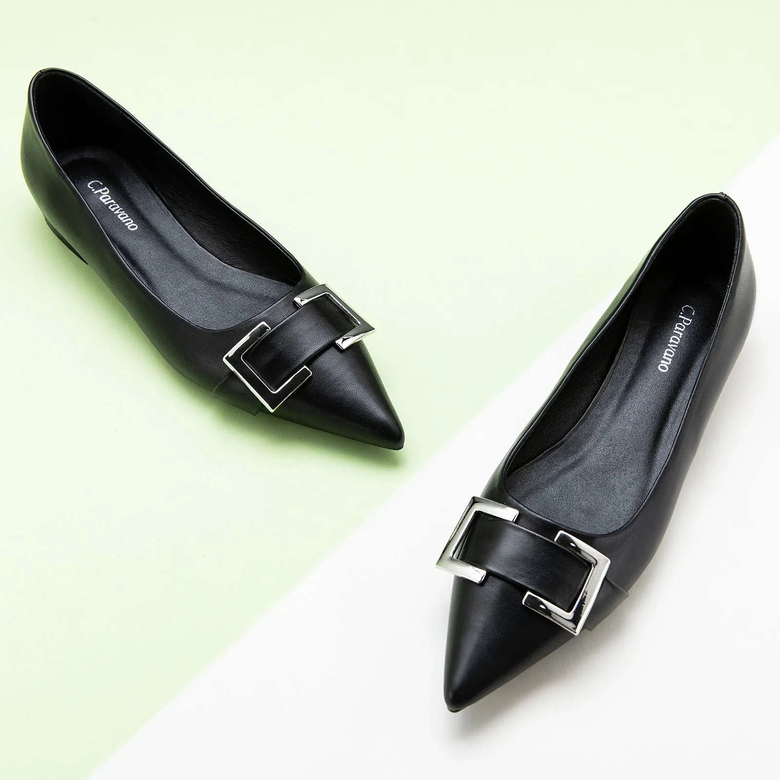 Metal Buckle Flats (Aida) Black