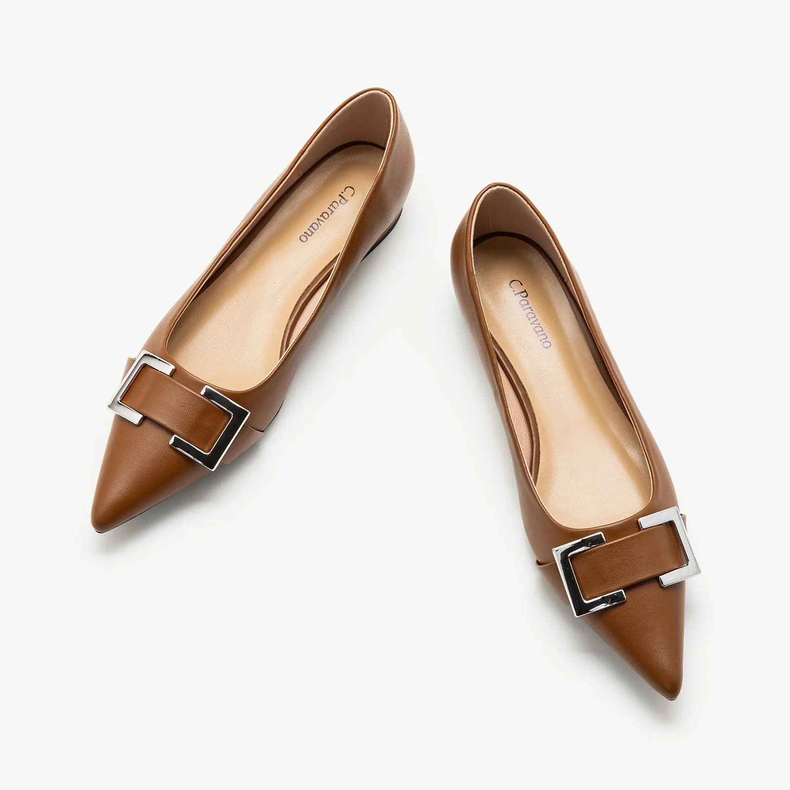 Metal Buckle Flats (Aida) Brown